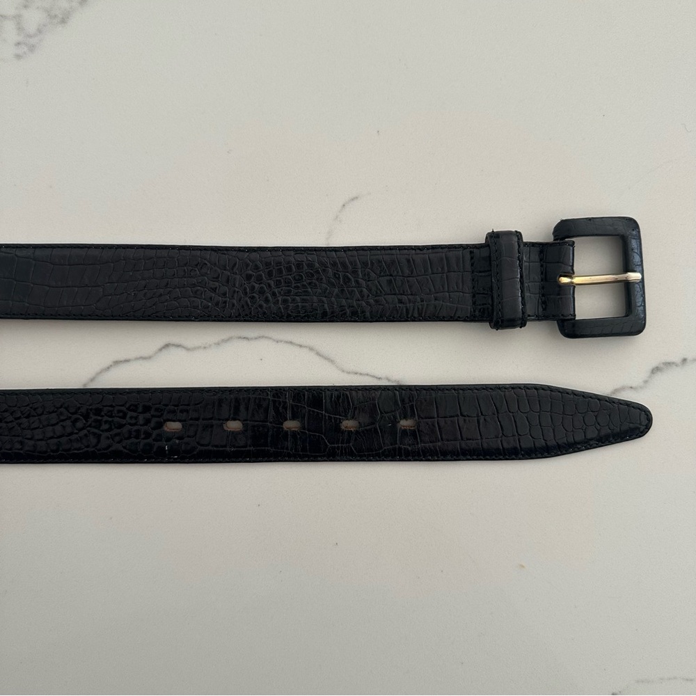 Vintage Banana Republic Crocodile Embossed Leather Belt Square Buckle in Black S - Picture 2 of 7